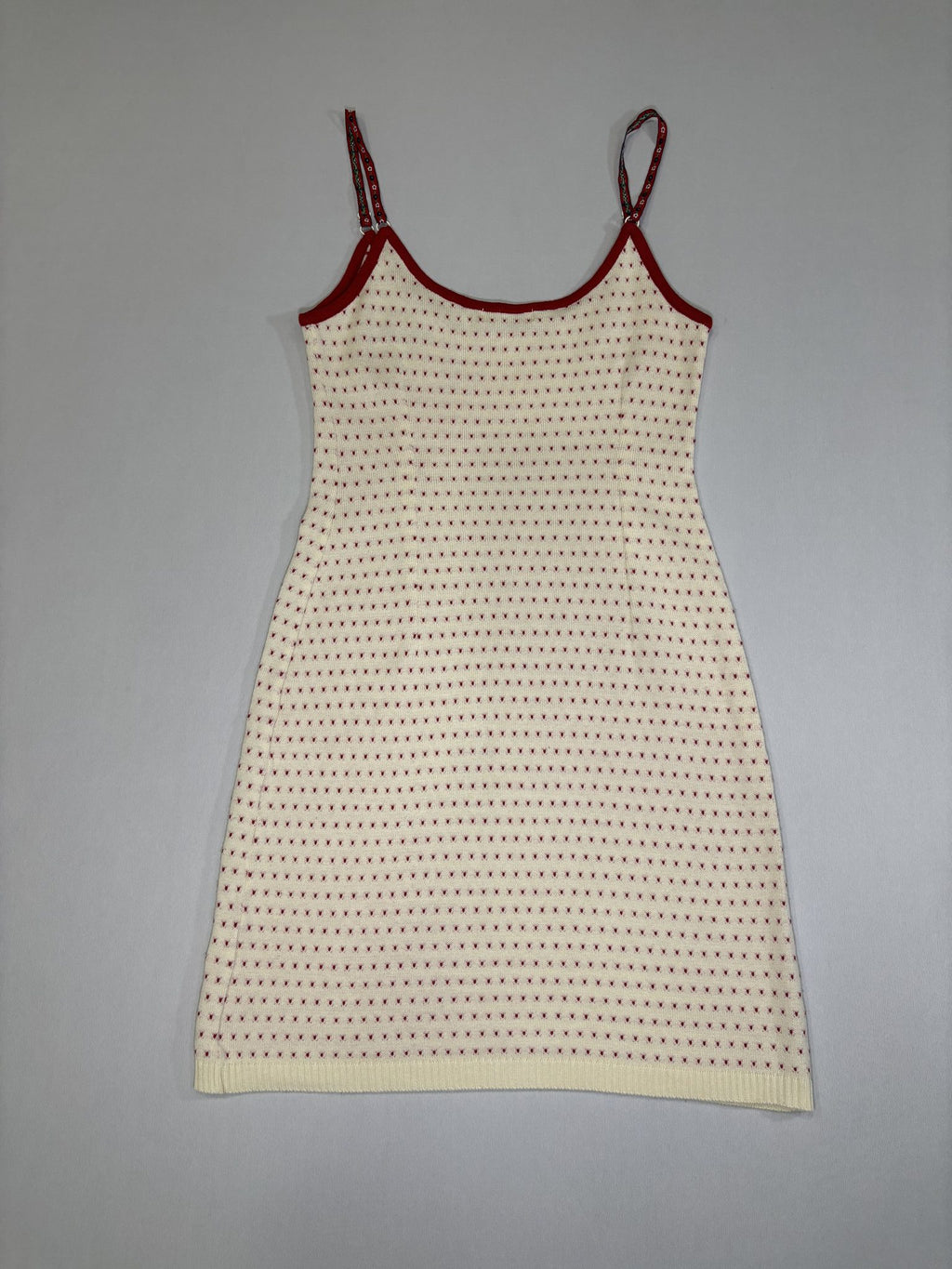 White & Red Heart Print Knit Dress