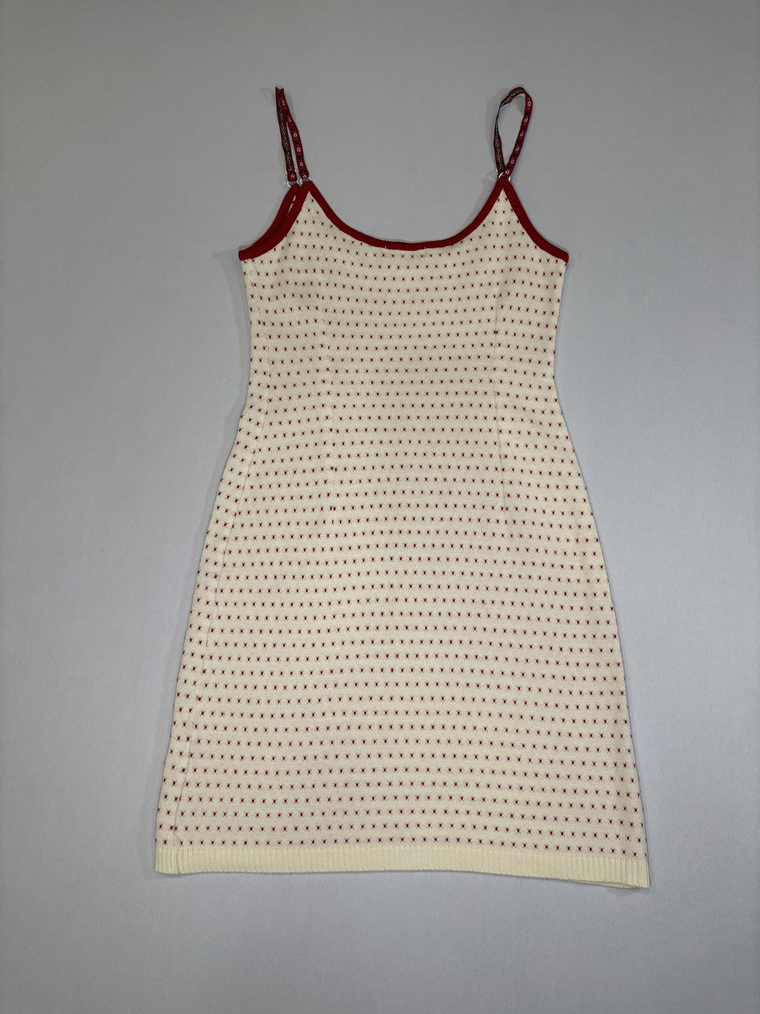 White & Red Heart Print Knit Dress